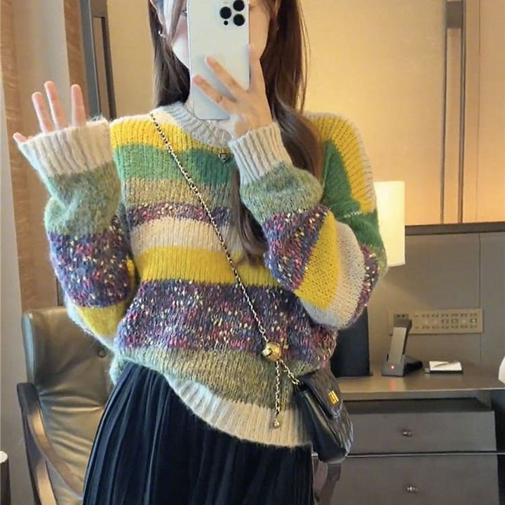 Pull en maille épaisse pour femmes avec motif rayé coloré Chic & Stil