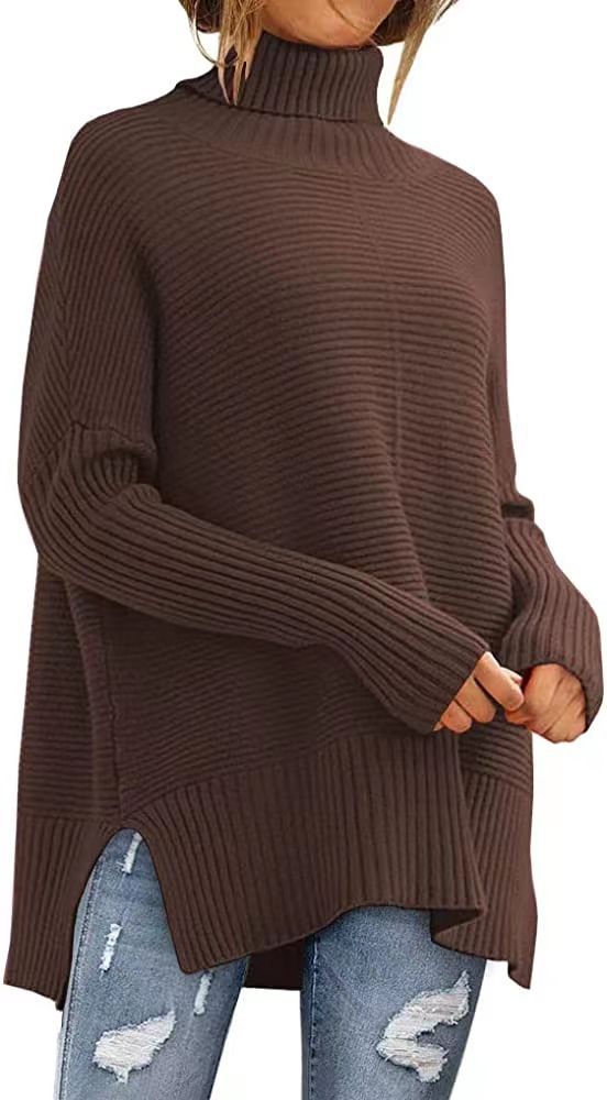 Pull Turtleneck Large Femme avec Structure à Côtes Fines et Coupe Asymétrique Chic & Stil
