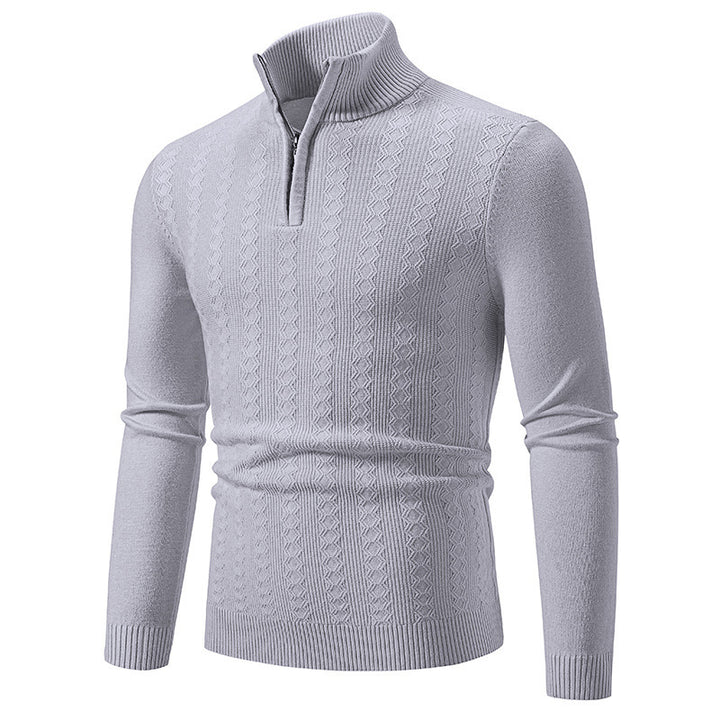 Elegant turtleneck sweater for men with a structural pattern.