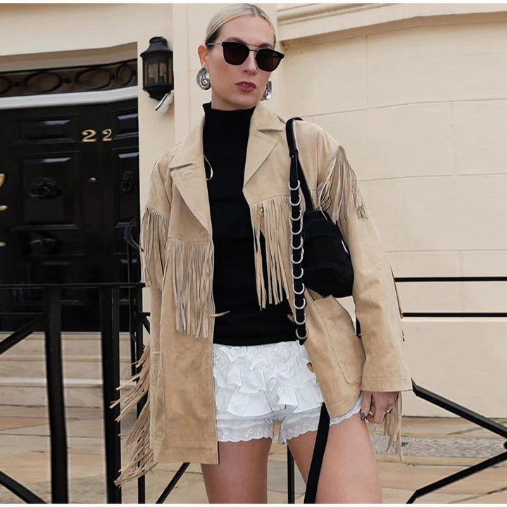 Veste en suède pour femmes avec franges Chic & Stil