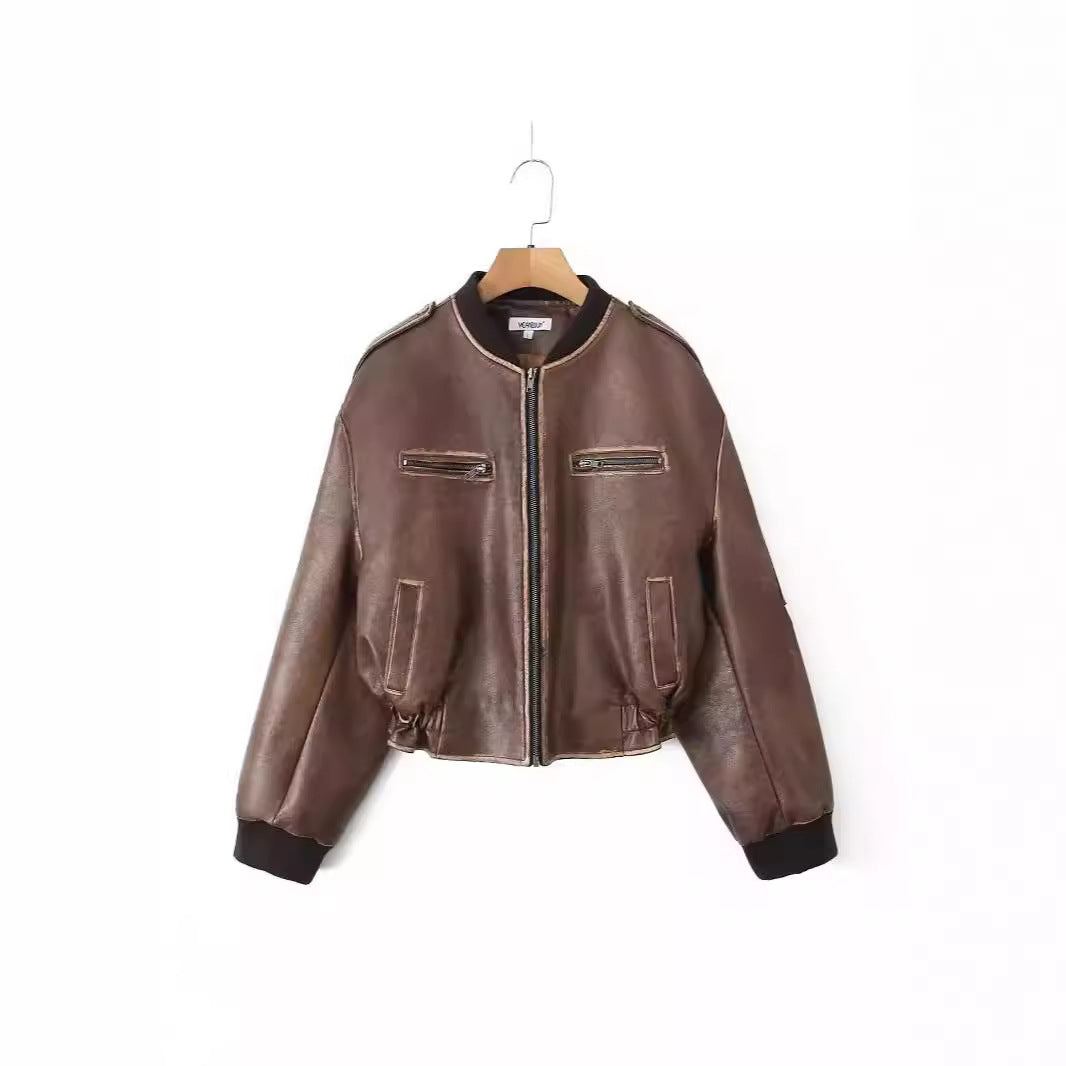Trendy faux leather jacket for women with zipper and flap pockets Lune London