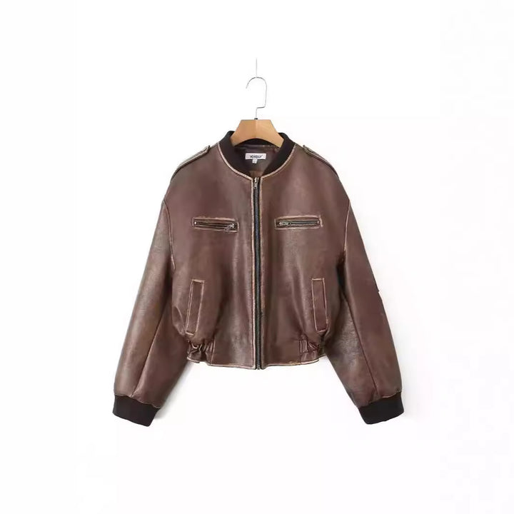 Trendy faux leather jacket for women with zipper and flap pockets Lune London