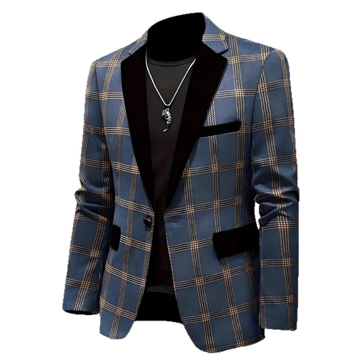 Men's elegant plaid blazer with velvet lapels Amarae