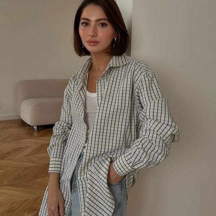 Women's Checked Oversized Shirt with Extended Hem Amarae