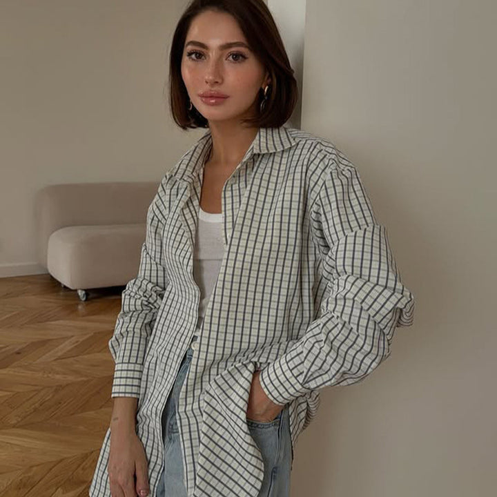 Women's Checked Oversized Shirt with Extended Hem Amarae