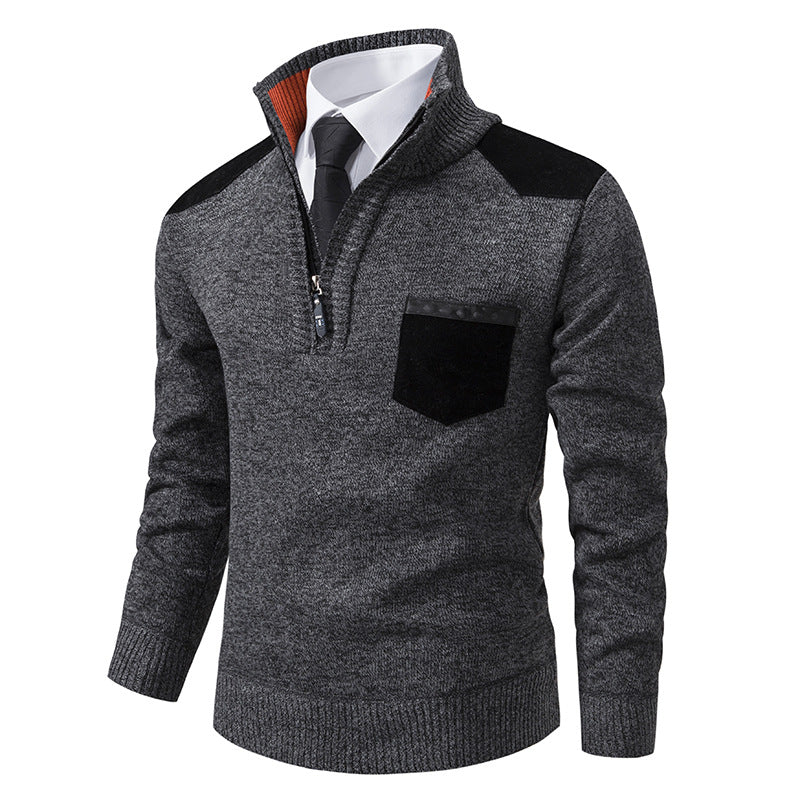 Elegant knitted sweater for men with collar and pockets Lune London