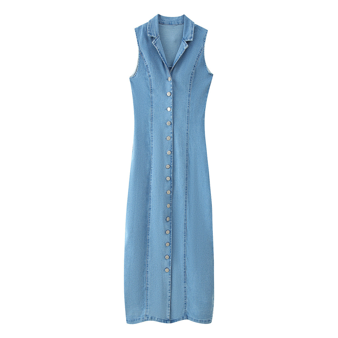 Women's denim dress in elegant shirt style with button closure Lune London