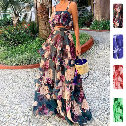 Robe Maxi Femme avec Motif Floral et Volants Chic & Stil