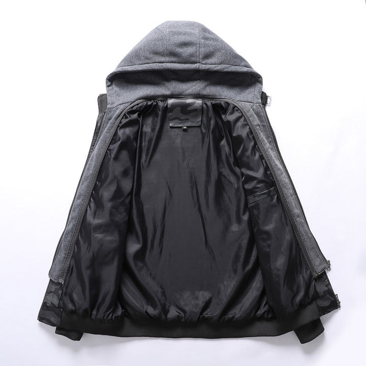 Faux leather jacket for men with removable hood and multifunctional pockets Lune London