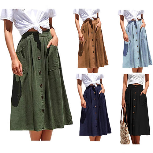 Midi skirt for women with button placket and practical pockets Amarae