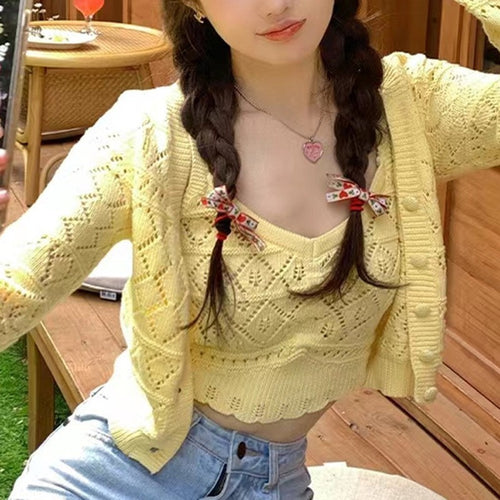 Knitted tank top for women with air points and matching cardigan Amarae
