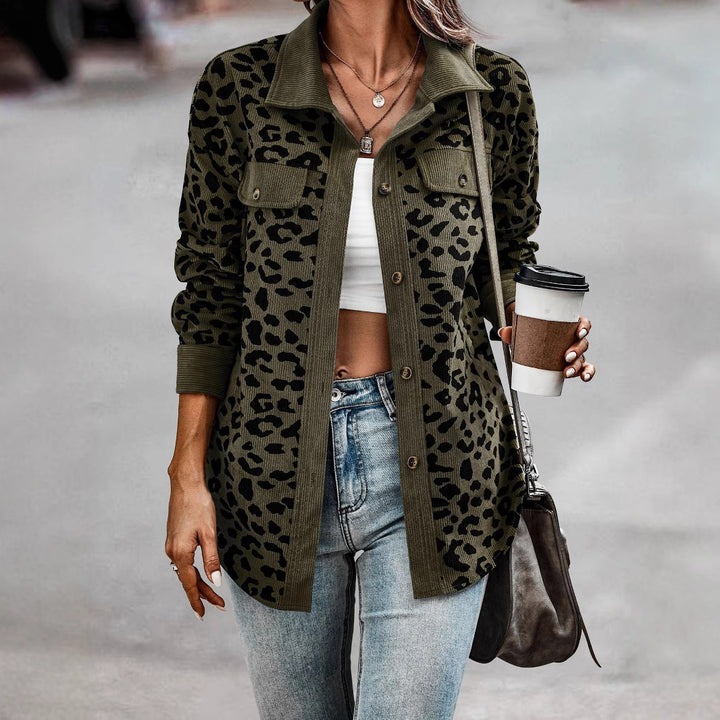 Leisure jacket for women with textured leopard print and practical pockets Lune London