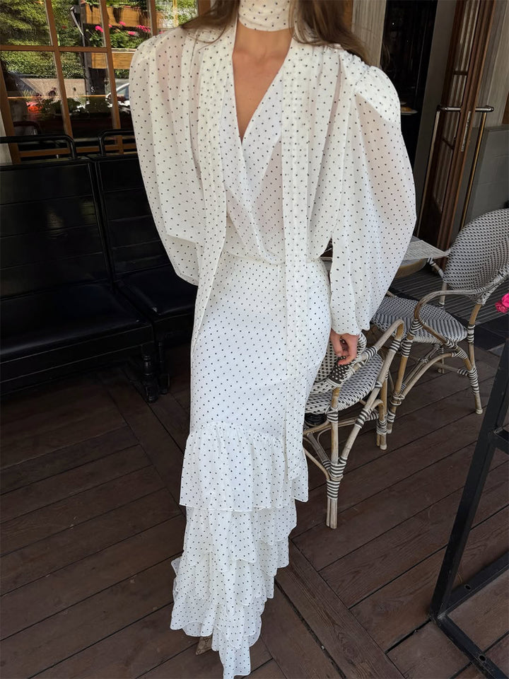 Women's Maxi Dress in Chiffon with Wrap Top, Bow and Tiered Ruffle Skirt Amarae