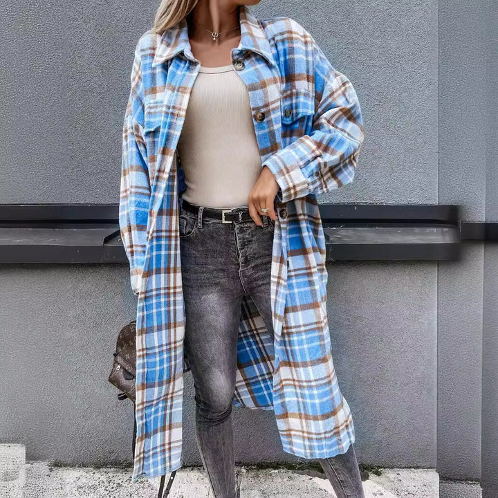 Checked shirt coat for women in soft cotton blend Lune London