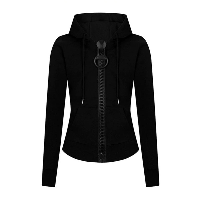 Women’s hooded sweat jacket with distinctive decorative zipper and kangaroo pocket Amarae