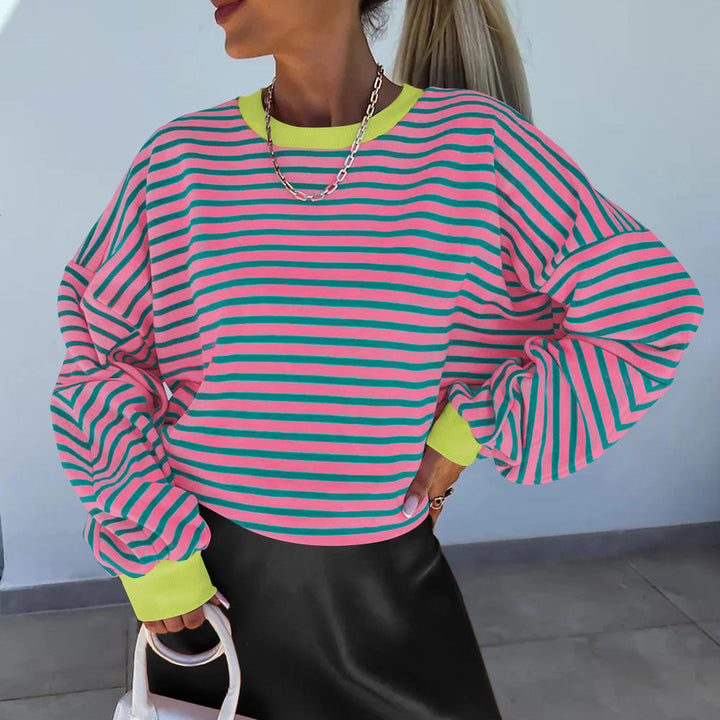 Women's casual striped sweatshirt with boxy cut and contrasting finishes Amarae