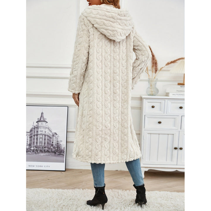 Knit coat for women with oversized collar and original cable pattern Lune London