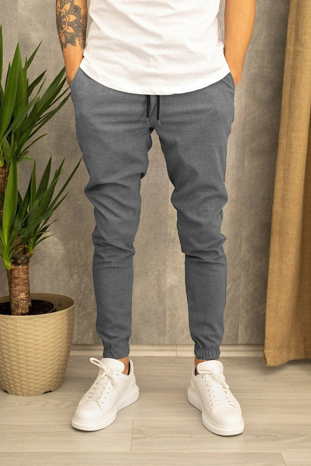 Lune London Men's Sport Leisure Pants with Elastic Waist and Side Pockets