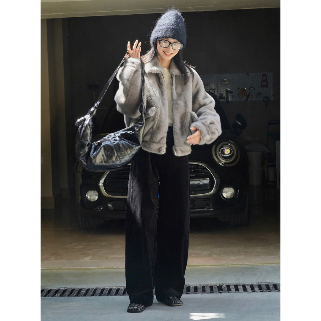 Women High-waisted Cord Velour Palazzo Pants with Wide Leg Amarae