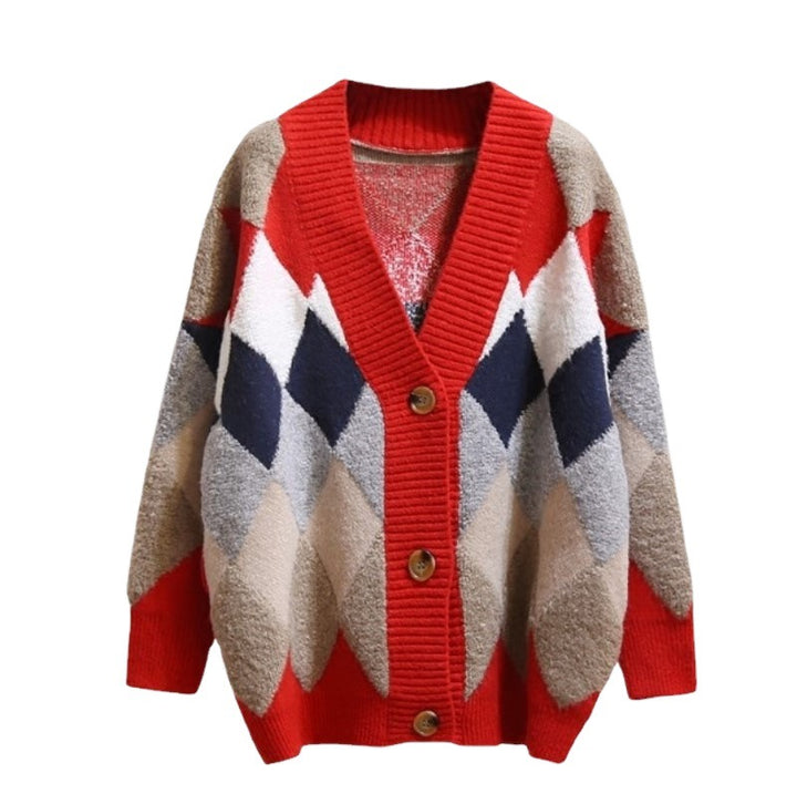 Knitted cardigan for women with modern diamond pattern Lune London