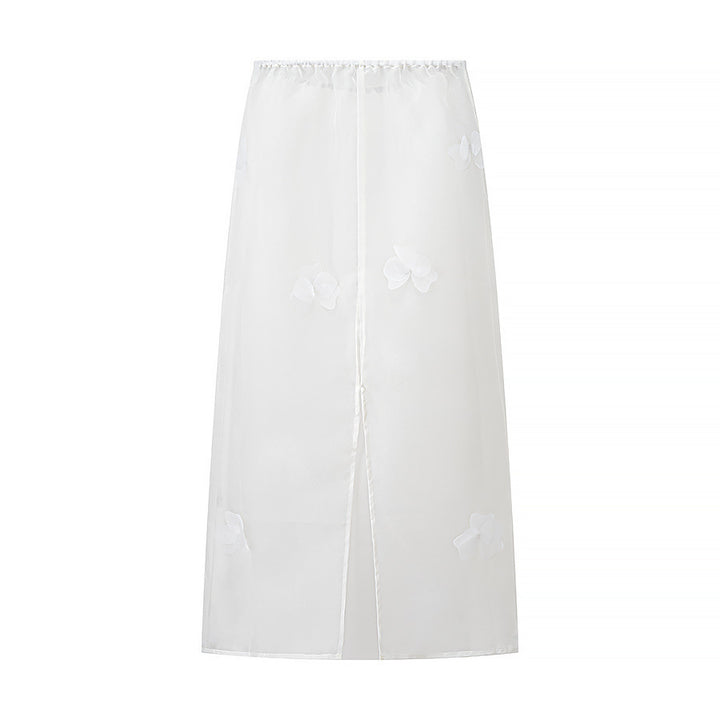 Long sheer blouse for women with floral design and side slit Lune London