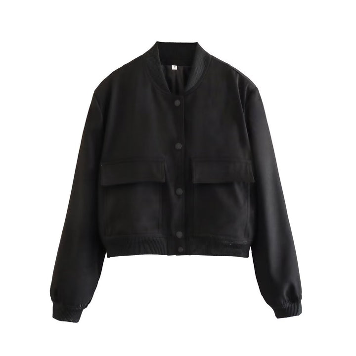 Lune London Women's Cropped Bomber Jacket with Flap Pockets