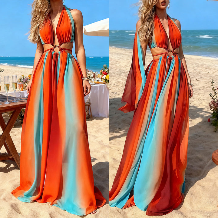 Ladies' maxi dress with sophisticated wrap look and flattering body design Lune London
