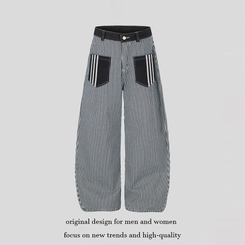 Women Wide Striped Palazzo Culotte with High Waist, Belt Loops and Applied Contrast Pockets Amarae