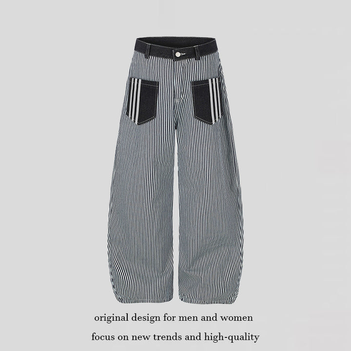 Women Wide Striped Palazzo Culotte with High Waist, Belt Loops and Applied Contrast Pockets Amarae