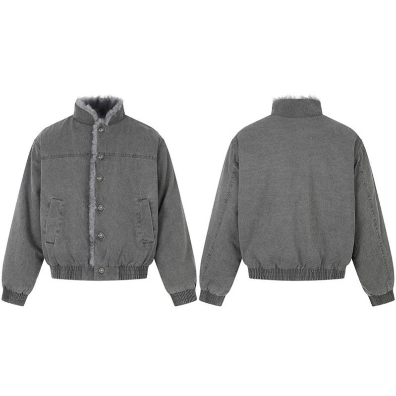 Women's padded denim bomber jacket with teddy collar and elastic hem Amarae