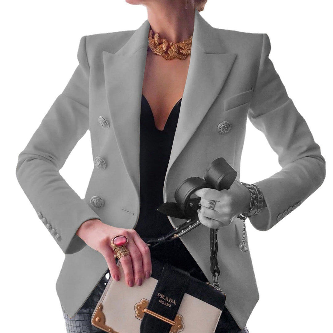 Women's elegant double-breasted blazer with golden buttons Lune London