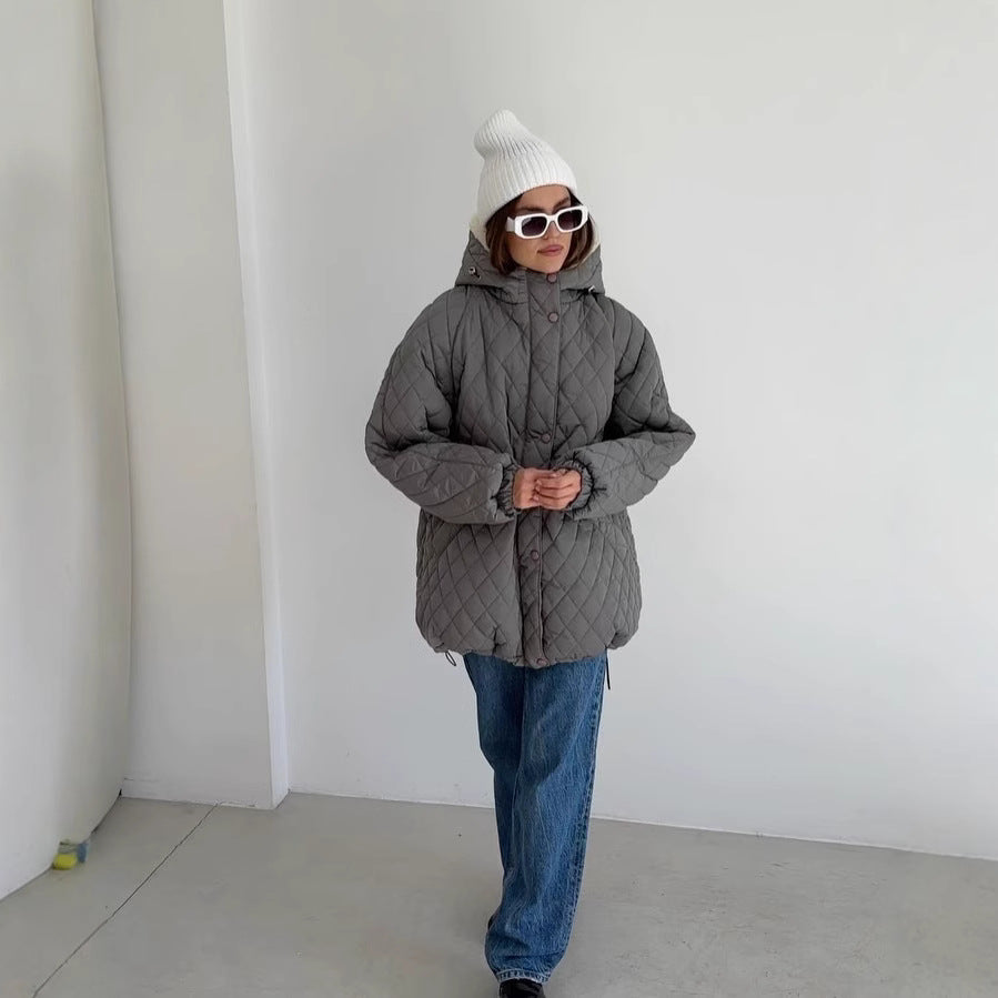 Ladies quilted parka with a high collar and soft lining Lune London