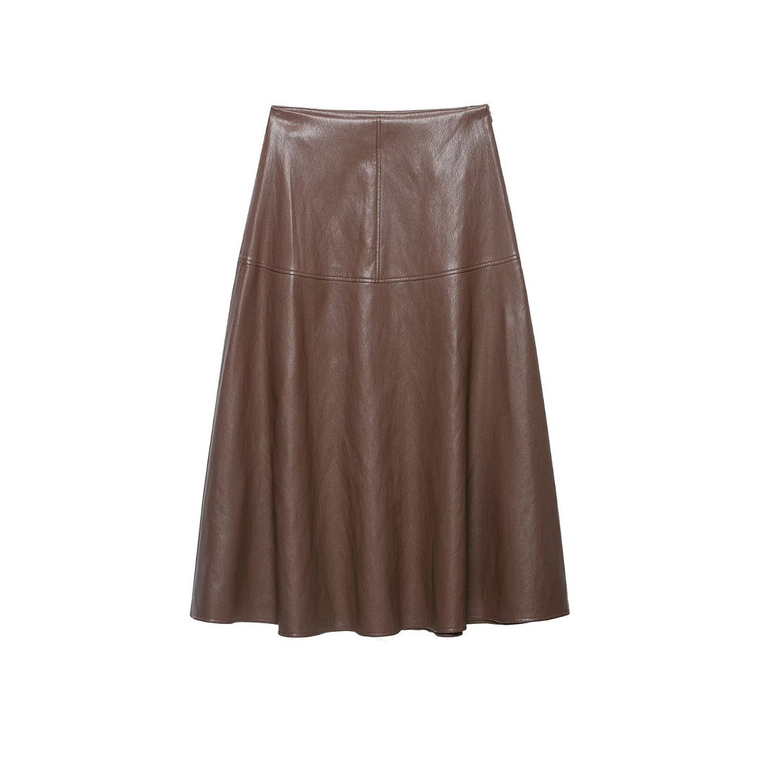 Women's High Waist A-Line Skirt made of Faux Leather with Flared Silhouette Amarae
