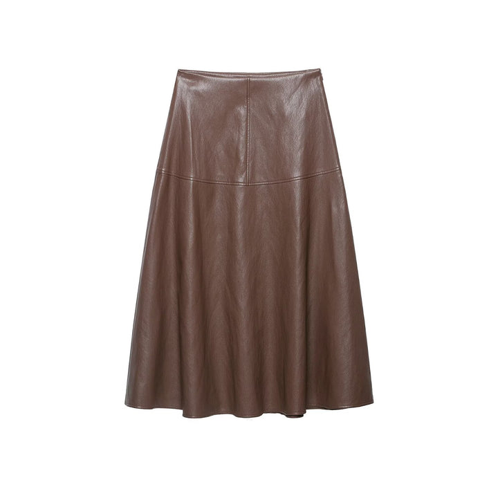 Women's High Waist A-Line Skirt made of Faux Leather with Flared Silhouette Amarae