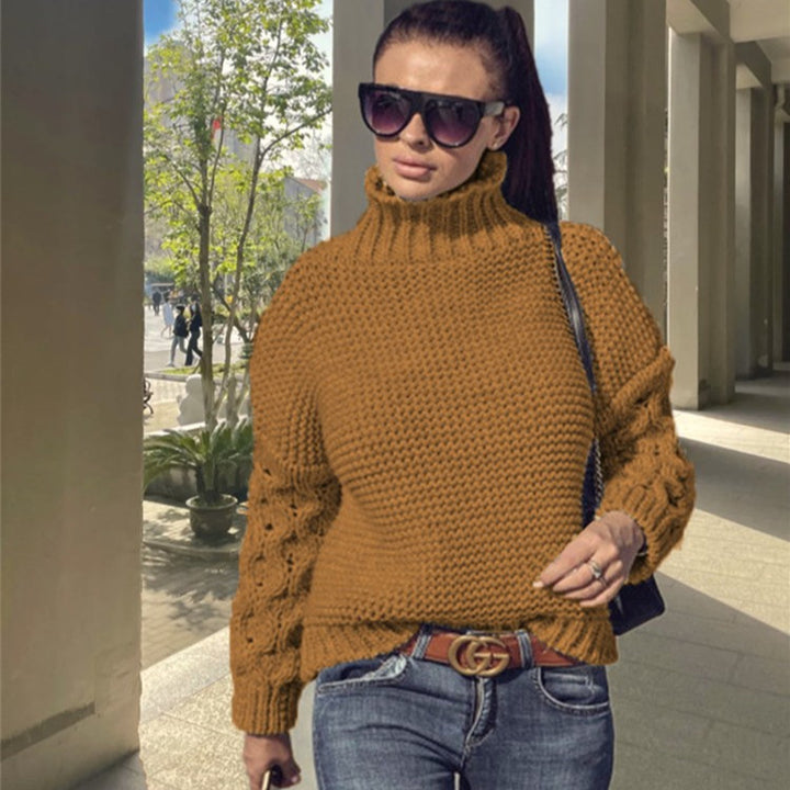 Knit sweater for women with high collar and structured sleeve design Lune London