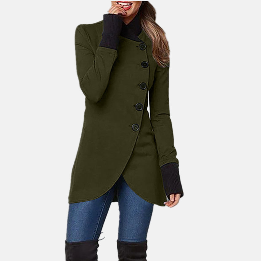 Amarae | Coat - Asymmetrical Button Closure - High Collar - Long Sleeve - Elegant Fit