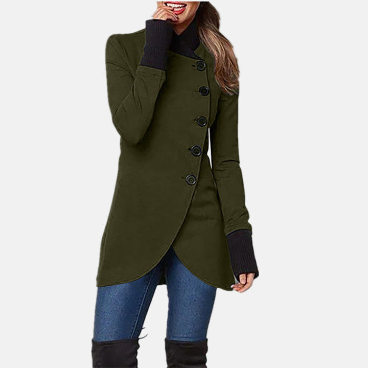 Amarae | Coat - Asymmetrical Button Closure - High Collar - Long Sleeve - Elegant Fit