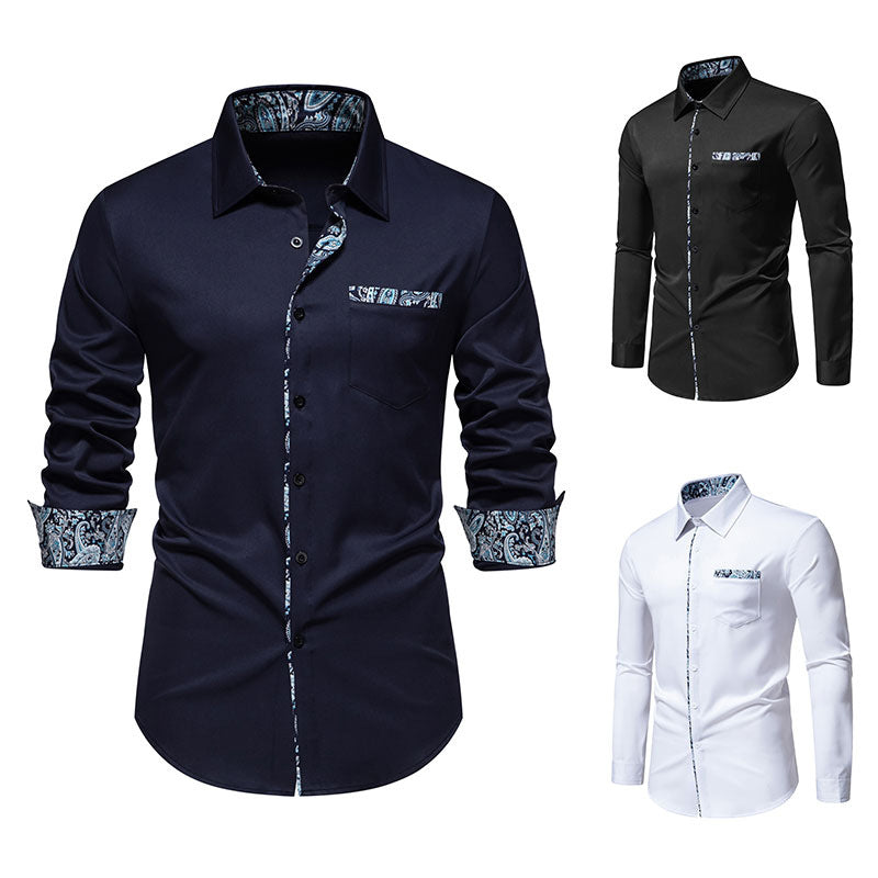 Men's Long Sleeve Shirt with Fashionable Paisley Pattern On Collar and Cuffs Lune London