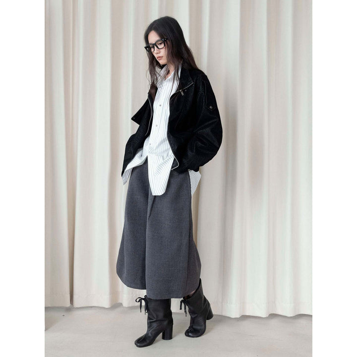 Women's High-Waisted Culotte Pants in Wool Look with Pleats and Wide Leg Amarae