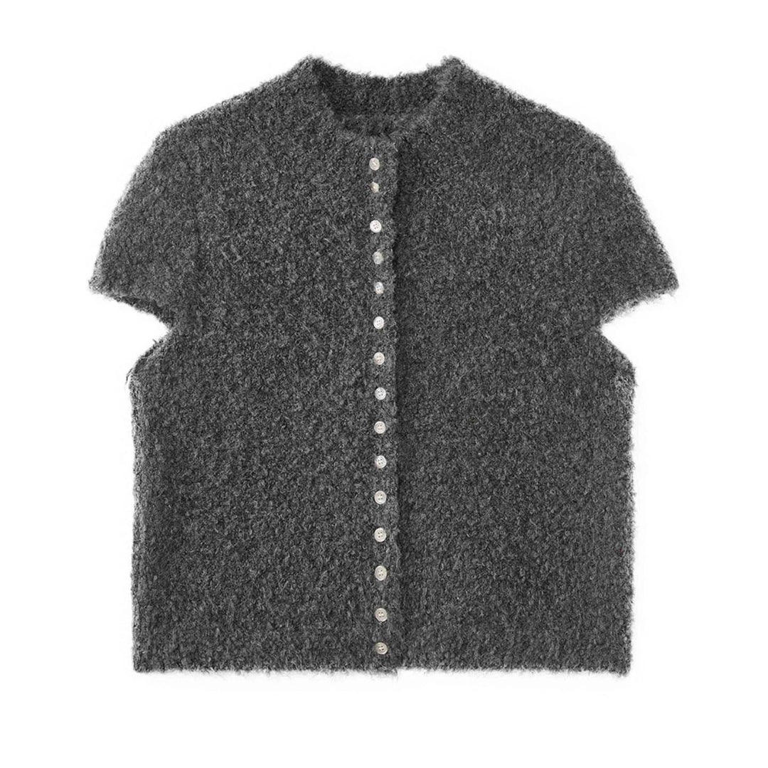Women Short-cut Boucle Knit Vest with Button Placket Amarae