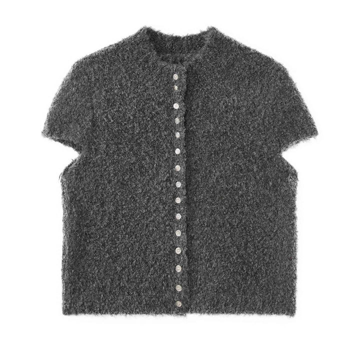 Women Short-cut Boucle Knit Vest with Button Placket Amarae