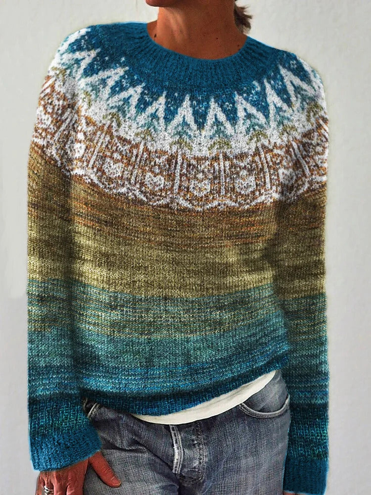 Pull femme confortable avec motif de paysage vibrant Chic & Stil