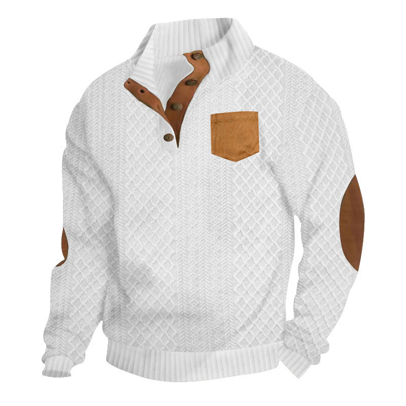 Knit sweater for men with a textured design and leather applications Lune London