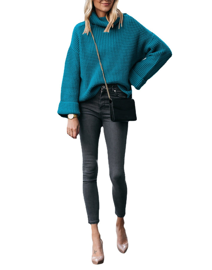 Chunky knit sweater with high collar and voluminous sleeves for ladies Lune London