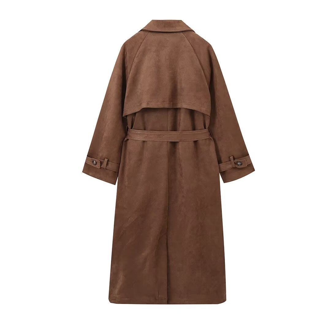 Ladies elegant suede trench coat chic and style