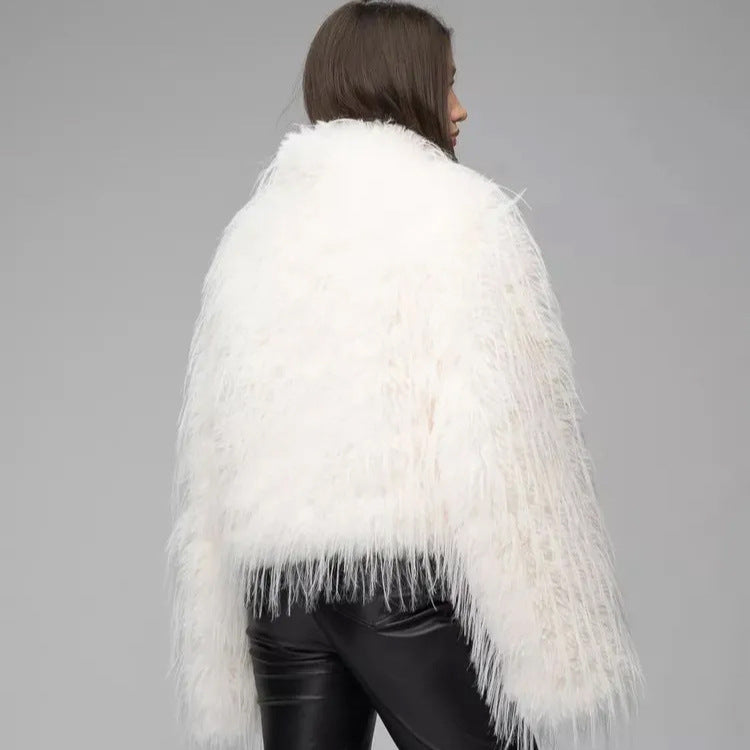 Ladies Trend Faux Fur Jacket with Elegant Fringe Lune London