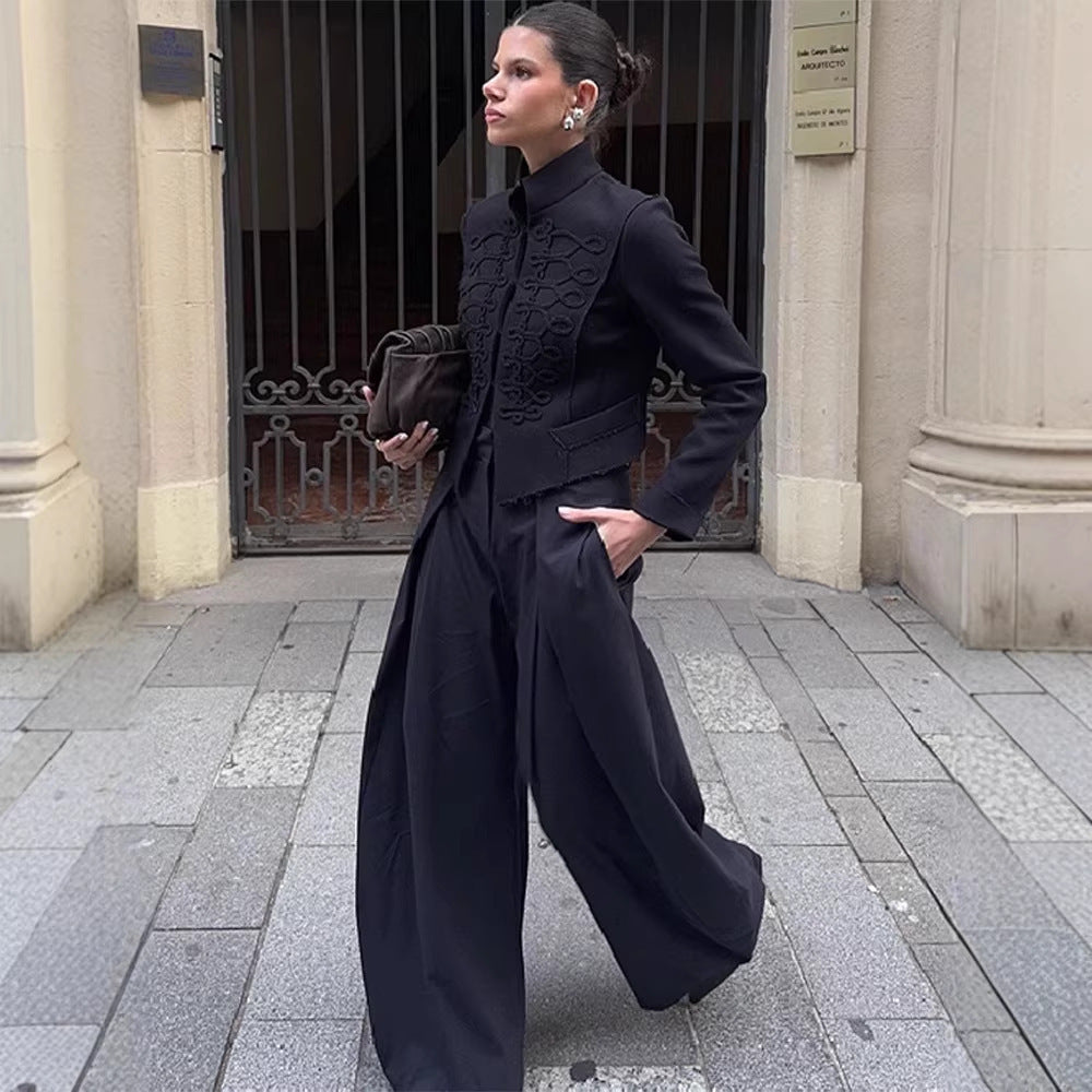 Ladies military-inspired short jacket with decorative cords and stand-up collar Amarae