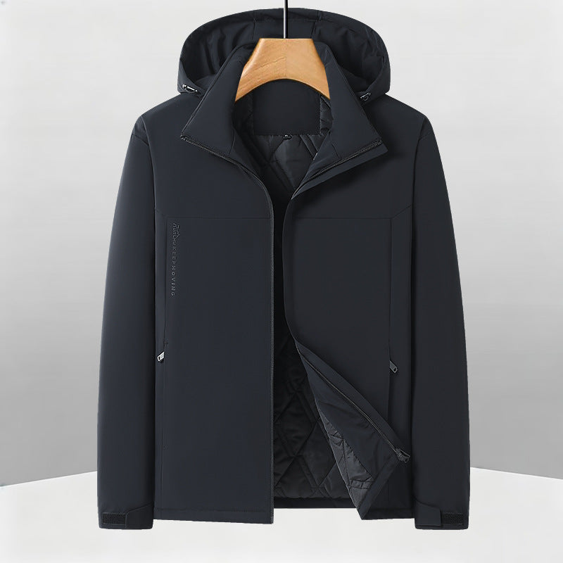 Men's Warm Softshell Hybrid Jacket with Quilted Thermal Lining and Hood Amarae