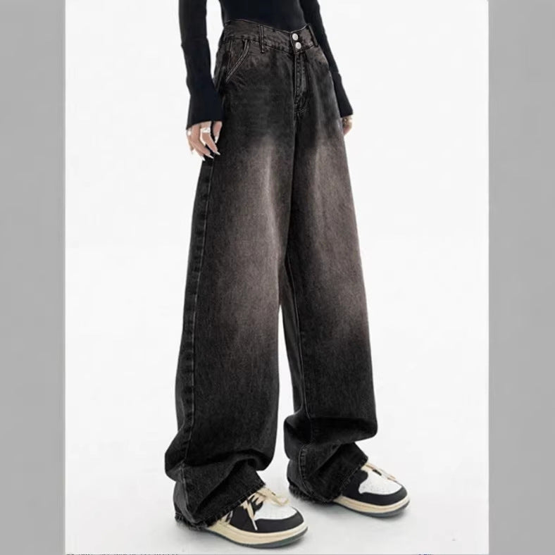 Ladies Extra Wide High-Waist Denim Baggy Jeans with Extended Hem Amarae