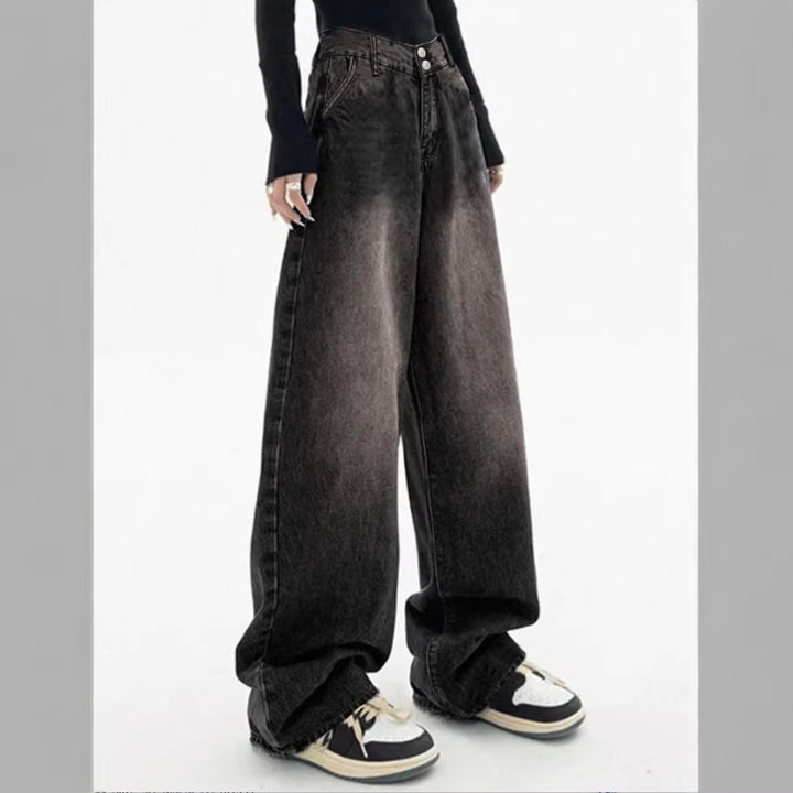 Ladies Extra Wide High-Waist Denim Baggy Jeans with Extended Hem Amarae